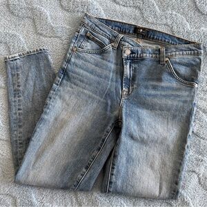 7 For All Mankind Womens Blue Denim Criss Cross Waist Women’s Jeans Size 30